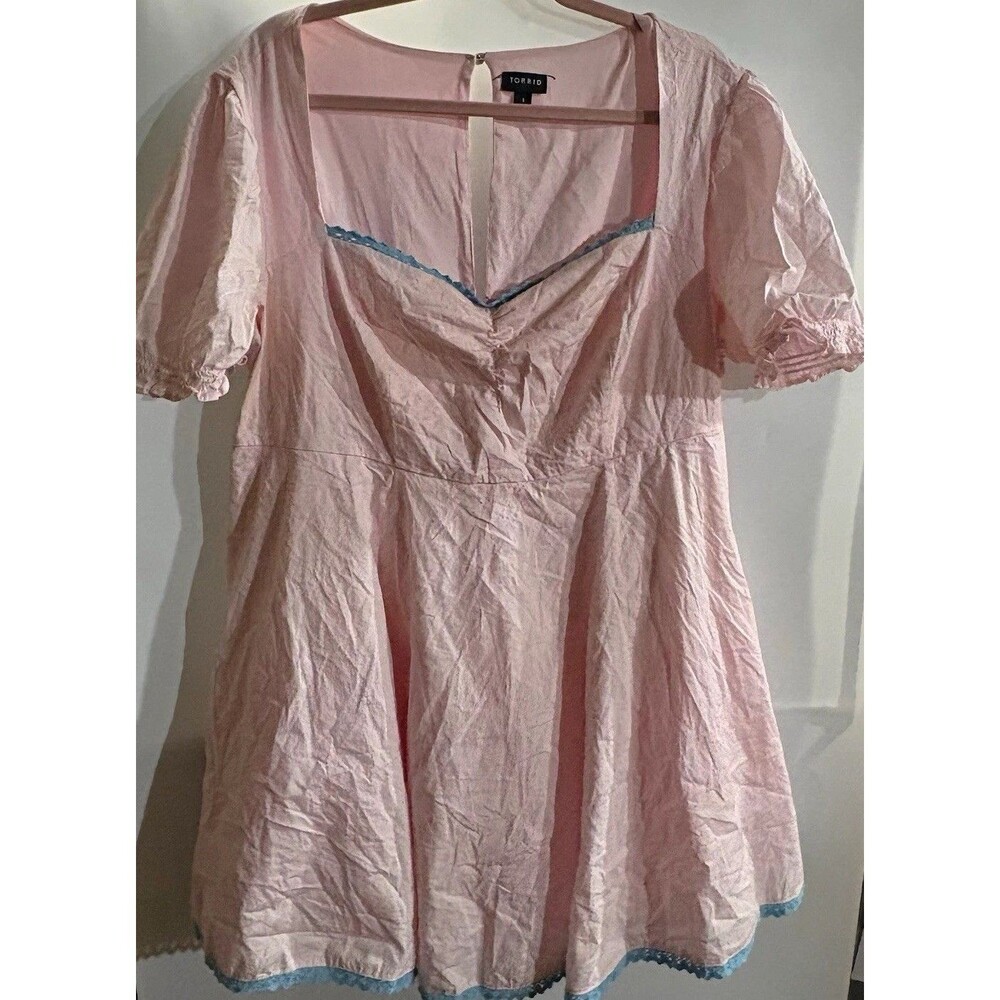 Torrid Pink Solid Fit & Flare Short Dress Sweetheart Puff Sleeve 2XL